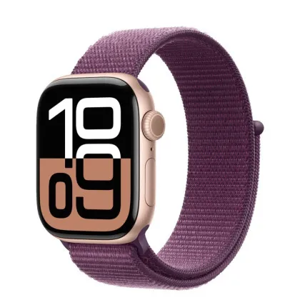 Apple Watch Series 10 GPS 42mm Rose Gold Aluminum Case with Plum Sport Loop