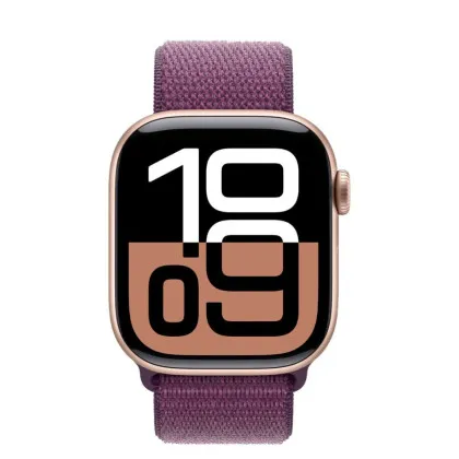 Apple Watch Series 10 GPS 42mm Rose Gold Aluminum Case with Plum Sport Loop