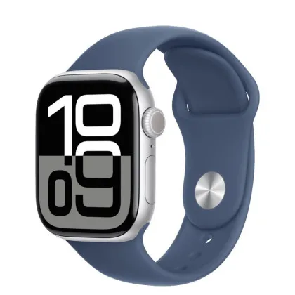 Apple Watch Series 10 GPS, 46mm Silver Aluminum Case with Denim Sport Band (M/L) (MWWM3)