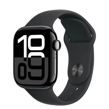 Apple Watch Series 10 GPS, 42mm Jet Black Aluminum Case with Black Sport Band (S/M) (MWWE3)