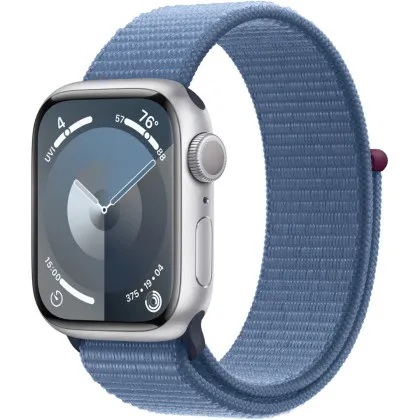 Apple Watch Series 9 GPS 45mm Silver Aluminum Case with Winter Blue Sport Loop (MR9F3)