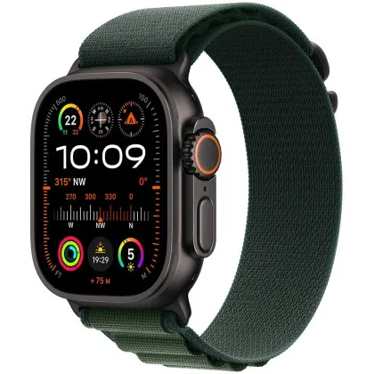 Apple Watch Ultra 2 49mm GPS + LTE Black Titanium Case with Dark Green Alpine Loop Medium (MX4R3)