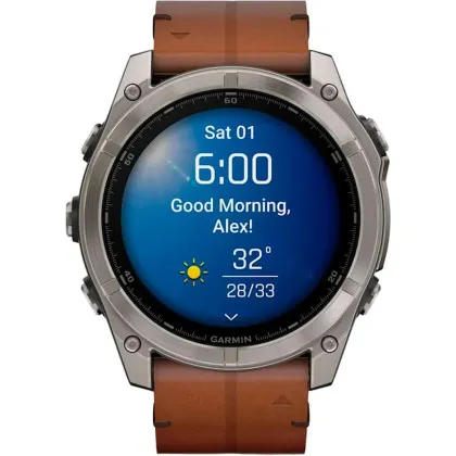 Garmin Fenix 8 51mm AMOLED Sapphire Carbon Grey DLC with Chestnut Leather Band (010-02905-40)