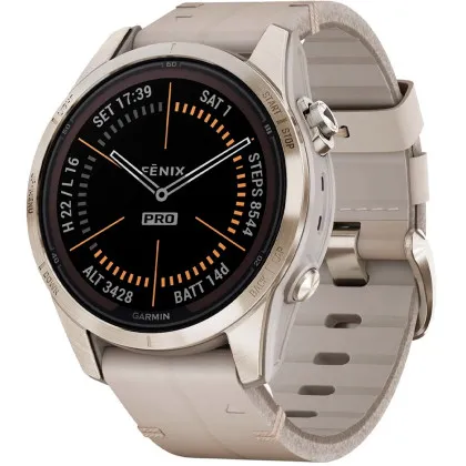 Garmin Fenix 7S Pro Sapphire Solar Soft Gold with Limestone Leather Band