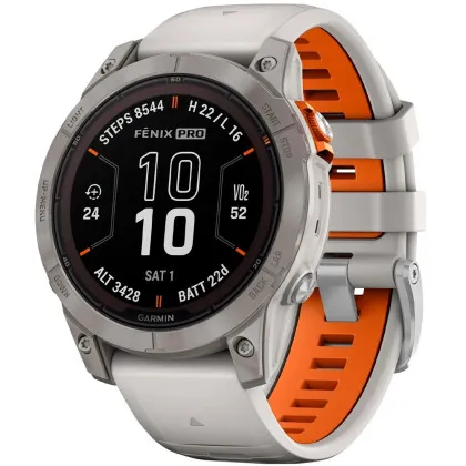 Garmin Fenix 7 Pro Sapphire Solar Titanium with Fog Gray/Ember Orange Band