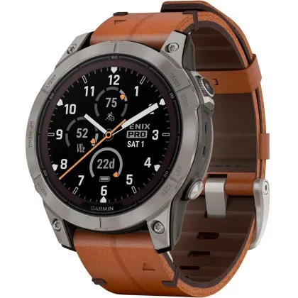 Garmin Fenix 7 Pro Sapphire Solar Titanium with Chestnut Leather Band