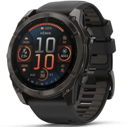 Garmin Fenix 8 51mm AMOLED Sapphire Carbon Gray DLC Titanium with Black/Pebble Gray Silicone Band (010-02905-20/21)