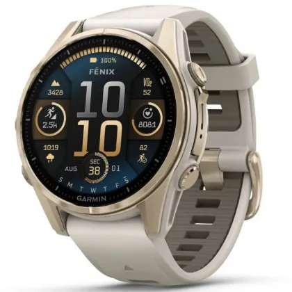 Garmin Fenix 8 43mm AMOLED Sapphire Soft Gold with Fog Gray/Dark Sandstone Silicone Band