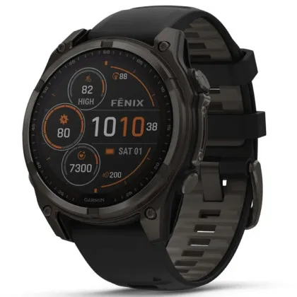 Garmin Fenix 8 51mm Solar Sapphire Carbon Gray DLC Titanium with Black/Pebble Gray Silicone Band