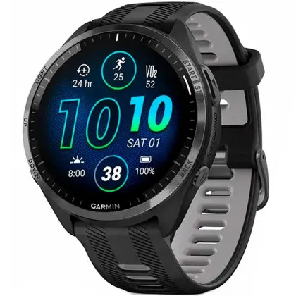 Garmin Forerunner 965 Carbon Gray DLC Titanium Bezel, Black Case, Black/Powder Gray Silicone Band