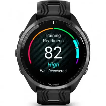 Garmin Forerunner 965 Carbon Gray DLC Titanium Bezel, Black Case, Black/Powder Gray Silicone Band