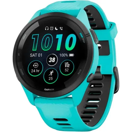 Garmin Forerunner 265 Black Bezel with Aqua Case and Aqua/Black Silicone Band