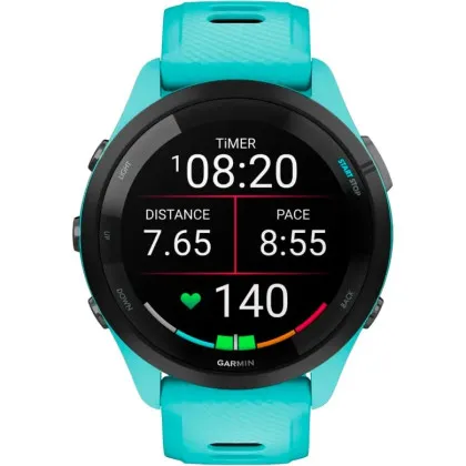 Garmin Forerunner 265 Black Bezel with Aqua Case and Aqua/Black Silicone Band