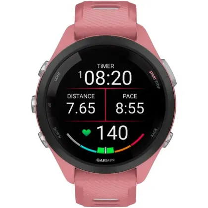 Garmin Forerunner 265S Black Bezel with Light Pink Case and Light Pink/Whitestone Silicone Band