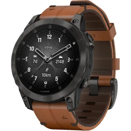 Garmin Epix (Gen 2) Sapphire Black Titanium with Chestnut Leather Band