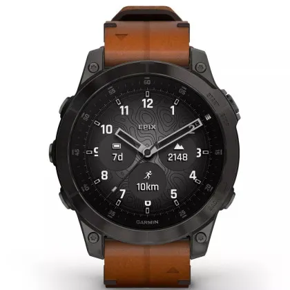 Garmin Epix (Gen 2) Sapphire Black Titanium with Chestnut Leather Band