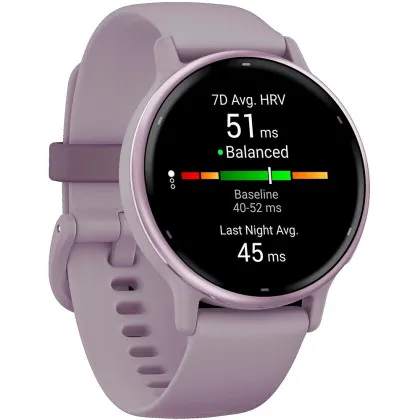 Garmin Vivoactive 5 Metallic Orchid Aluminum Bezel with Orchid Case and Silicone Band