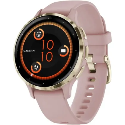 Garmin Venu 3S Soft Gold Stainless Steel Bezel with Dust Rose Case and Silicone Band