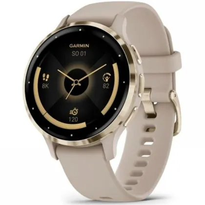 Garmin Venu 3S Soft Gold Stainless Steel Bezel with French Gray Case and Silicone Band