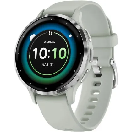 Garmin Venu 3S Silver Stainless Steel Bezel with Sage Gray Case and Silicone Band