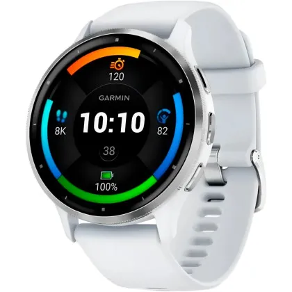 Garmin Venu 3 Silver Stainless Steel Bezel with Whitestone Case and Silicone Band