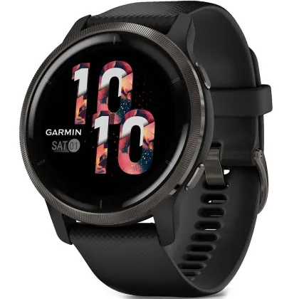 Garmin Venu 2 Slate Stainless Steel Bezel with Black Case and Silicone Band