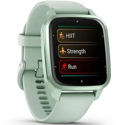 Garmin Venu Sq 2 Metallic Mint Aluminum Bezel with Cool Mint Case and Silicone Band