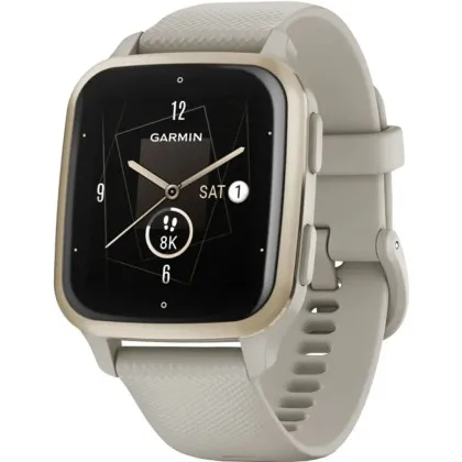 Garmin Venu Sq 2 Music Edition Cream Gold Aluminum Bezel with French Gray Case and Silicone Band