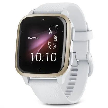 Garmin Venu Sq 2 Cream Gold Aluminum Bezel with White Case and Silicone Band