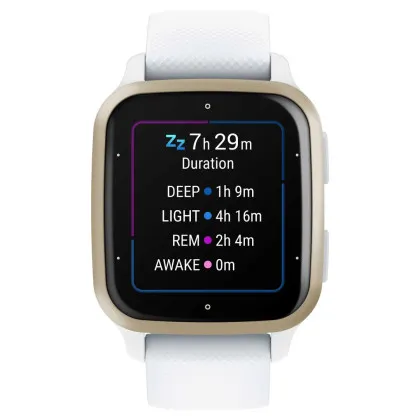 Garmin Venu Sq 2 Cream Gold Aluminum Bezel with White Case and Silicone Band