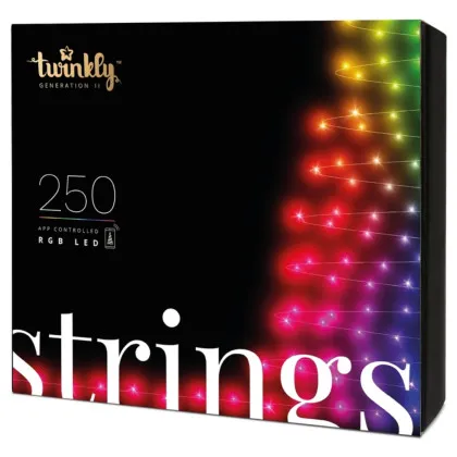 Гірлянда Smart LED Twinkly Strings RGB 250, Gen II, IP44, довжина 20м, кабель чорний