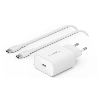 Блок живлення Belkin Home Charger 25W USB-C PD з кабелем USB-С > USB-C, 1m, PVC (White)