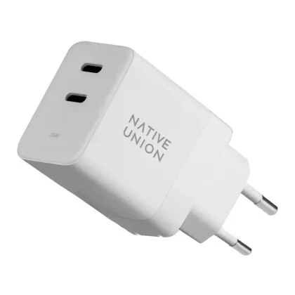 Зарядний пристрій Native Union Fast GaN Charger PD 35W Dual USB-C Port (White) (FAST-PD35-WHT-EU)